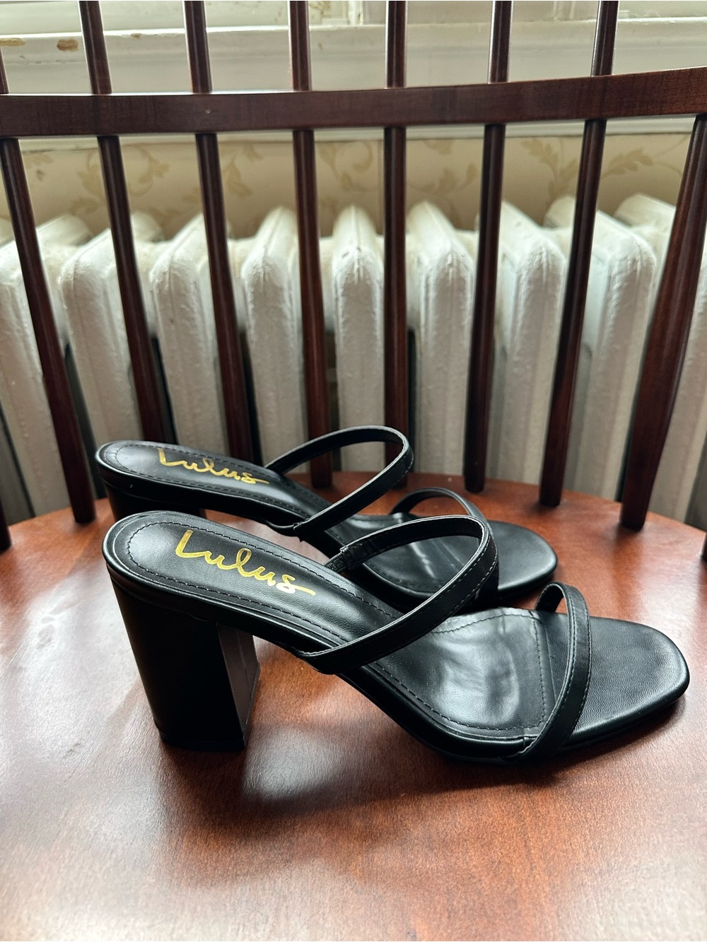 Lulu's Black Minimal Strappy Block Heel Slides